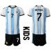 Günstige Argentinien Rodrigo de Paul #7 Babykleidung Heim Fussballtrikot Kinder WM 2022 Kurzarm (+ kurze hosen)